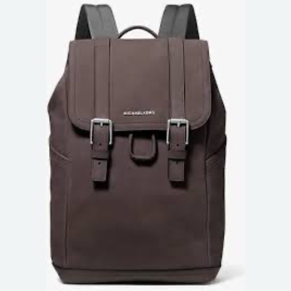 Michael Kors Chocolate Brown Hudson Pebbled Leather Men's Backpack NWT - Picture 2 of 16